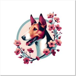 Smooth Fox Terrier Embraces Spring Cherry Blossoms Posters and Art